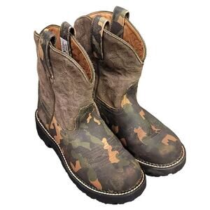 Ariat Fatbaby Boots Women 6 1/2 Green Sparkle Leather Camo Western Cowgirl Rodeo